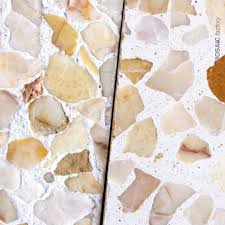 Terrazzo Tile With Anti Slip Texture Vs Standard Finish White Terrazzo With Salmon Pink Marble Chips From Mosaic Factory M Terrazzo Terrazzo Tile Cement Color