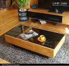 楽天市場 テーブル リビングテーブル センターテーブル ローテーブル 日本製 完成品 幅105cm 高さ30cm おしゃれ 北欧 西海岸 カジュアル ヴィンテージ かっこいい 木製テーブル ガラス天板 引き出し収納 ネイツセンターテーブル 送料無料 easyファニチャー