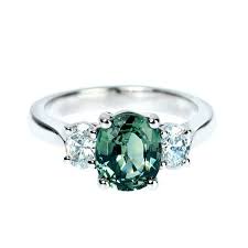 Peter Suchy Green Sapphire Diamond Three Stone Platinum Engagement Ring Diamond Sapphire Engagement Ring Sapphire Diamond Engagement Fine Engagement Rings