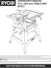 Ryobi Bts15 Owner S Manual Bts15 290 P1 8 Eng