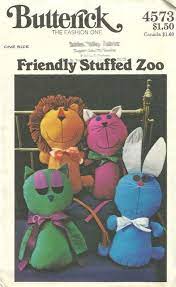 Butterick 4573 1970s Friendly Stuffed Zoo Animals Pattern Lion Cat Rabbit And Owl Vintage Stuffed Animals Sewing Pattern Uncut Pattern Gate Animal Sewing Patterns Crafts Sewing Patterns Stuffed Animal Patterns