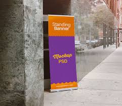Free Outdoor Advertising Standing Banner Mockup Banner Template Design Outdoor Advertising Indoor Banner