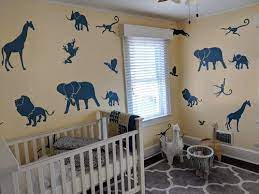 Monochrome Jungle Safari Animals Customer Used Our Wall Stencils To Create A Unique Jungle Theme Wall Stencil Nursery Safari Nursery Decor Baby Nursery Murals