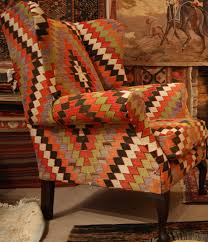 Wingback Chair Upholstered In Old Anatolian Kilim By The Family Seat Upholstery Kilim Chair Funiture Upholstered Chairs Contemporary Rugs Authentic Rugs