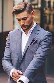 Trav White With A Business Casual Combo Featuring A Light Blue Blazer White Button Up Shirt With A Butto Mens Hairstyles Haircuts For Men Classy Hairstyles