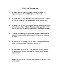 Molarity molality dilutions by regis komperda 14024 views. Dilutions Worksheet Molar Concentration Solution