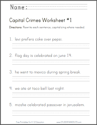 Capital Crimes Grammar Worksheets Free To Print Pdf Files Ccss Ela Literacy L 2 2 A Grammar Worksheets 2nd Grade Writing Writing Conventions