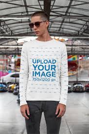 Placeit Long Sleeve T Shirt Mockup Of A Man In A Bumper Cars Area Shirt Mockup Long Sleeve Tshirt Mockup