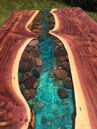 Cedar Live Edge River Dining Table With Stone Resin Etsy In 2020 Wood Resin Table Diy Resin Table Epoxy Wood Table