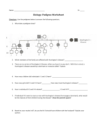 Which members of the family above are afflicted with huntington's disease? Biology Pedigree Worksheet
