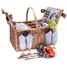 Picknickkorb im angebot große auswahl top marken viele bezahlmöglichkeiten picknickkorb jetzt bestellen! Picknickkorb Saint Germain Blaukariert Aus Dunkler Weide 4 Personen
