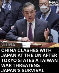 Japan - China erupts at UN after Japan bluntly warns a Taiwan war would  endanger Japan's survival Japan and China clashed at the UN after Prime  Minister Sanae Takaichi reaffirmed that any