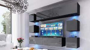 Mit möbelleuchten stimmungsvolle indirekte beleuchtung schaffen. Kaufexpert Wohnwand Swirl Grau Hochglanz Schwarz 249 Cm Mediawand Medienwand Design Modern Led Beleuchtung Mdf Hochglanz Hangewand Hangeschrank Tv Wand