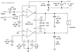 Small power portable audio amplifier design requires minimum components utilization and low power consumption, here the 5v usb audio amplifier circuit diagram composed with ns8002 will give continuous 3 watts output and this amplifier circuit don't have any output coupling capacitor or. Ec 9593 18 Watt Audio Amplifier With Ha13118 Circuit Diagram Download Diagram