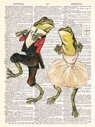 Dancing Valentines Love Frog Couple Vintage Dictionary Print Vintage Book Print Page Art Upcycled Vintage Book Art Illustration Frosche Froschkonig