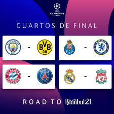 La champions league, también conocida en españa como la liga de campeones, es la competición de clubes más prestigiosa del mundo, ya que reúne a después, los 32 equipos que juegan la fase final de la champions league inician la ronda de grupos en septiembre y la terminan en diciembre. Sorteo De La Uefa Champions League Asi Quedaron Los Cruces De Cuartos De Final Con Bayern Munich Psg Porto Borussia Dortmund Liverpool Chelsea Real Madrid Y Manchester City Bolavip