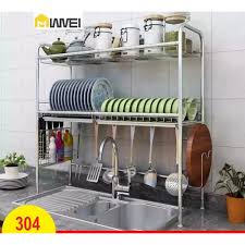 Ukuran bak cucinya biasanya 50 x 50 x 30 centimeter. Hk1735 304 Stainless Steel 1 2 Tier Bowl Dish Rack Rak Pinggan Mangkuk