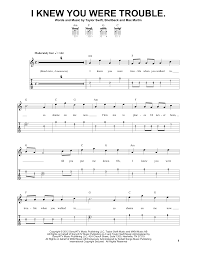 I Knew You Were Trouble Sheet Music Taylor Swift Easy Guitar Tab