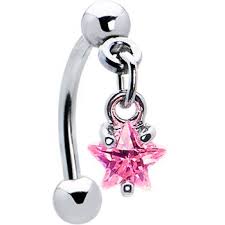 Top Down Pink Gem Dangle Star Eyebrow Ring Eyebrow Ring Pink Gem Eyebrow Piercing