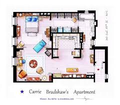 Birds Eye View Of A House Plan A Beautiful Bird S Eye View Of Famous Tv Apartments Carrie Bradshaw Apartment Apartment Floor Plans Apartment Floor Plan