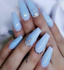 Baby Blue Coffin Diamante Acrylic Prom Nails Blue Gel Nails Blue Coffin Nails Blue Acrylic Nails