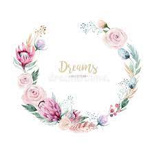 Hand Drawing Isolated Watercolor Floral Illustration With Protea Rose Leaves Branches And Flo Floral Wreath Watercolor Floral Watercolor Floral Illustrations