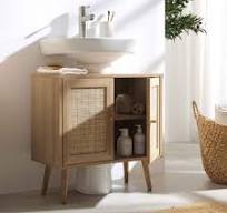 Frances Woven Rattan 2-Door Bathroom Undersink Cabinet, Natural