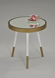 White And Champagne Finish Glass Top Round Side End Table End Tables Table Glass Top