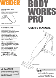 Weider Bodyworks Pro Bench Webe1401 Users Manual Webe14010