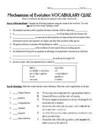 Directional words and noun/verb pairs. Mechanisms Of Evolution Vocabulary Quiz By Middle School Help Tpt