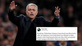 Paul gilmour has told sky sports news that tottenham hotspur boss jose mourinho held a meeting with daniel levy this morning, where he was told that he would be sacked. Mjhgr3y Srg9wm