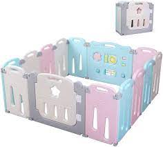 Box Recinto per Bambini Barriera di Sicurezza Pieghevole con Porta Plastica  Estensibile (rosa+blu+luna, 14+2) : Amazon.it: Prima infanzia