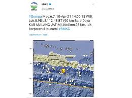 Kendati lokasi gempa bumi ini berada di laut, tetapi hasil pemodelan bmkg tidak menunjukkan adanya potensi tsunami. Gempa M6 7 Di Selatan Malang Bmkg Tidak Berpotensi Tsunami Fajar