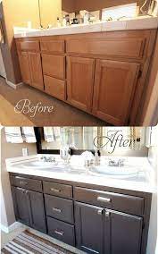 A far easier and cheaper way to bring life to your existing cabinets is to strip out the old hardware and replace it with fun new hardware. Update Your Bathroom Cabinets For Under 70 Bathroom Mirrors Diy Home Remodeling Bathroom Mirror Makeover