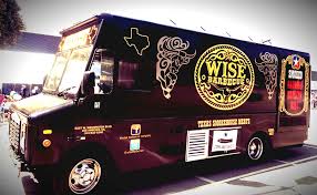 Food truck trailer on street. Wise Barbecue