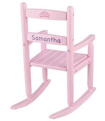 The solid wood frame and soft padded cushioning of the kids rocking chair supports a weight of 220 pounds and the easy to clean pu leather upholstery makes it ideal for ages 3 to 7. Child S Personalized Wooden Rocking Chair In Pink Personalized Rocking Chair Rocking Chair Kids Rocking Chair