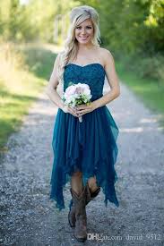 New Navy Blue Short Country Bridesmaid Dresses Lace Applique Wedding Guest Dress Hi Lo Party Gowns Casual Maid Of Honor Dresses Strapless From David 9512 73 27 Dhgate Com