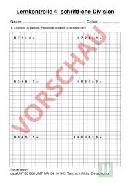 Arbeitsblatt Test Schriftliche Division Mathematik Division