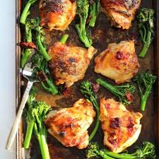 Sheet Pan Honey Balsamic Chicken Thighs With Broccolini Recipe Honey Balsamic Chicken Balsamic Chicken Thighs Balsamic Chicken