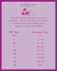 Paisley Raye Size Chart Purple Mamma Boutiques