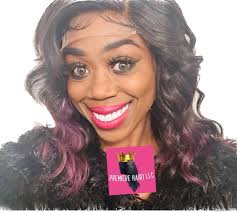 14inch Peek A Boo Black & Purple Curly Human Hair Lace Closure Wig