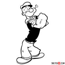 How To Draw Popeye The Sailor In 18 Steps - Sketchok Easy Drawing Guides