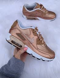 Swarovski Rose Gold Nike Air Max 90 In 2020 Gold Nike Air Max Rose Gold Nike Shoes Nike Gold