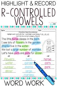 R Controlled Bossy R Word Work Spelling Lessons Phonics Practice Phonics Homework