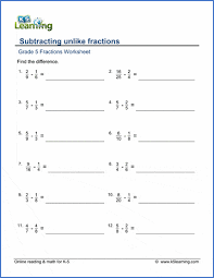 My hope is that my students love math as much as i do. Grade 5 Fractions Worksheet Subtracting Unlike Fractions K5 Learning