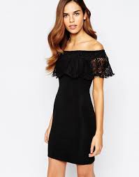 Image 1 Of Lipsy Lace Off Shoulder Mini Body Conscious Dress Off Shoulder Cocktail Dress Black Lace Cocktail Dress Fashion