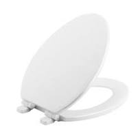 Toilet Seat Elongated Quiet-Close Closed Front White Compression-Molded Wood