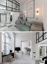 This Distinctly Black And White Apartment With A Mezzanine Level Is Home For Young Couple Small Loft Apartments Modern Loft Apartment Living Room Loft