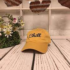 New Chill Baseball Cap Low Profile Dad Hats Baseball Hat Embroidery Burnt Yellow Black Thread Baseball Hats Dad Hats Hat Embroidery