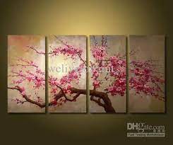 Framed 4 Panel Large Chinese Cherry Blossom Flower Oil Painting On Canvas Art Home Decoration Picture Xd01635 Tree Painting Flower Painting Modern Art Abstract
